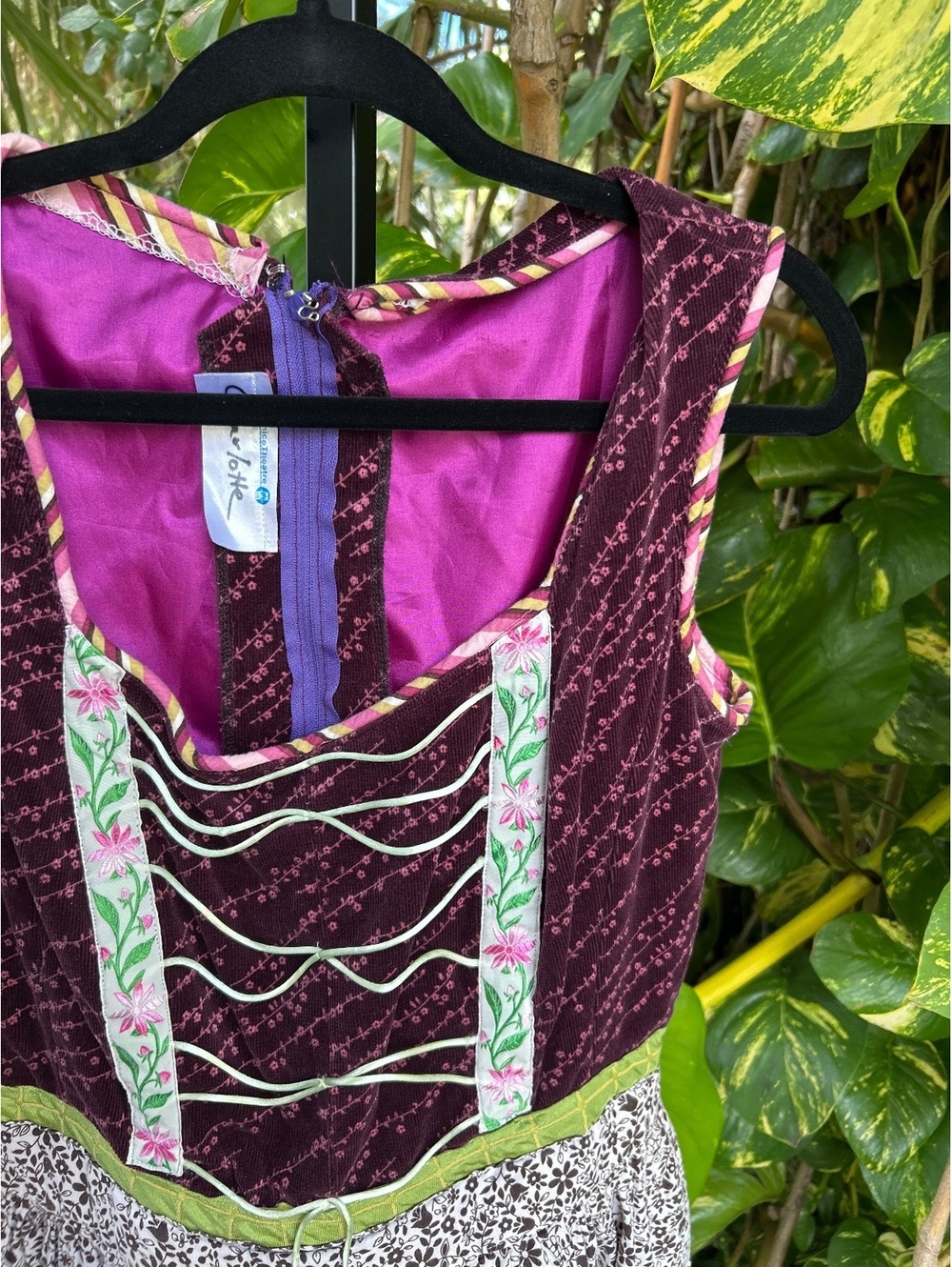 Dirndl German (?) Multicolor Floral Patchwork Dress with Corset Detail